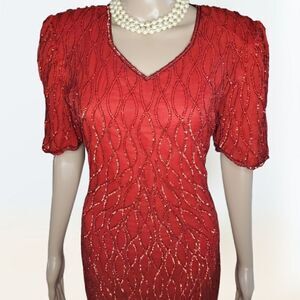 Vtg Mark &John by Sam 100%  silk red sequins dress